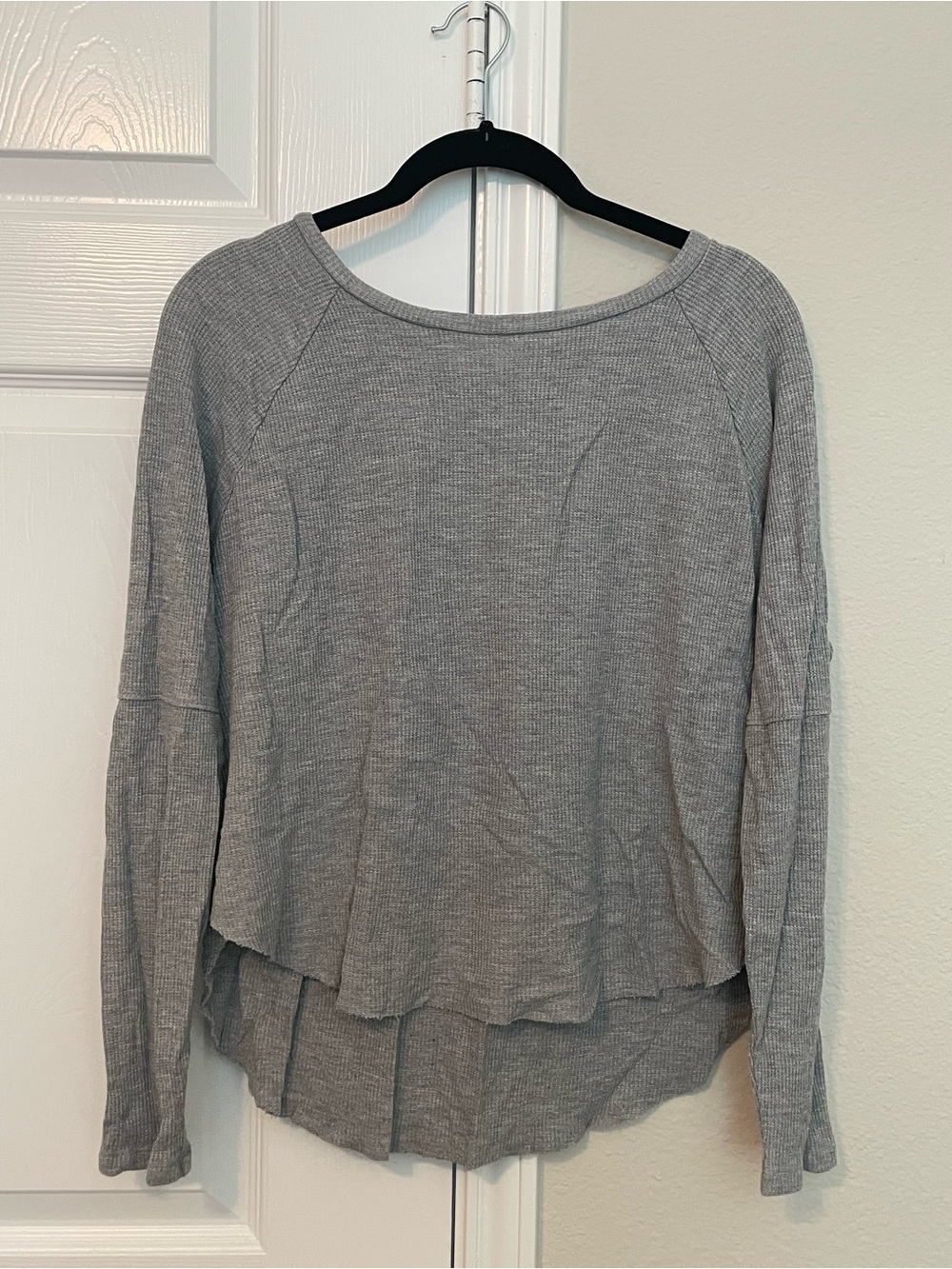 Abound Gray Waffle-Knit Raglan Long Sleeve Top